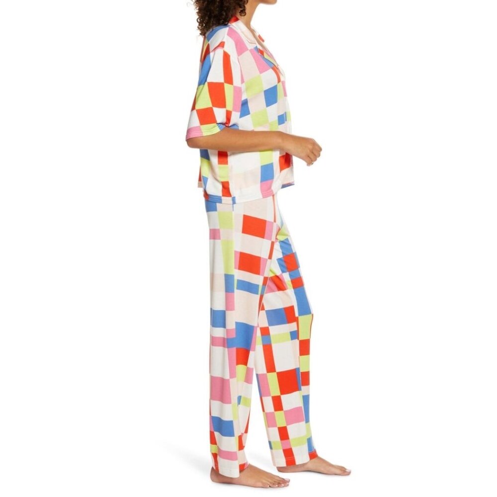 NWT BP NORDSTROM Women's Sleep Head Pajamas in Ivory Egret Happy Plaid Sz Small - Picture 3 of 9